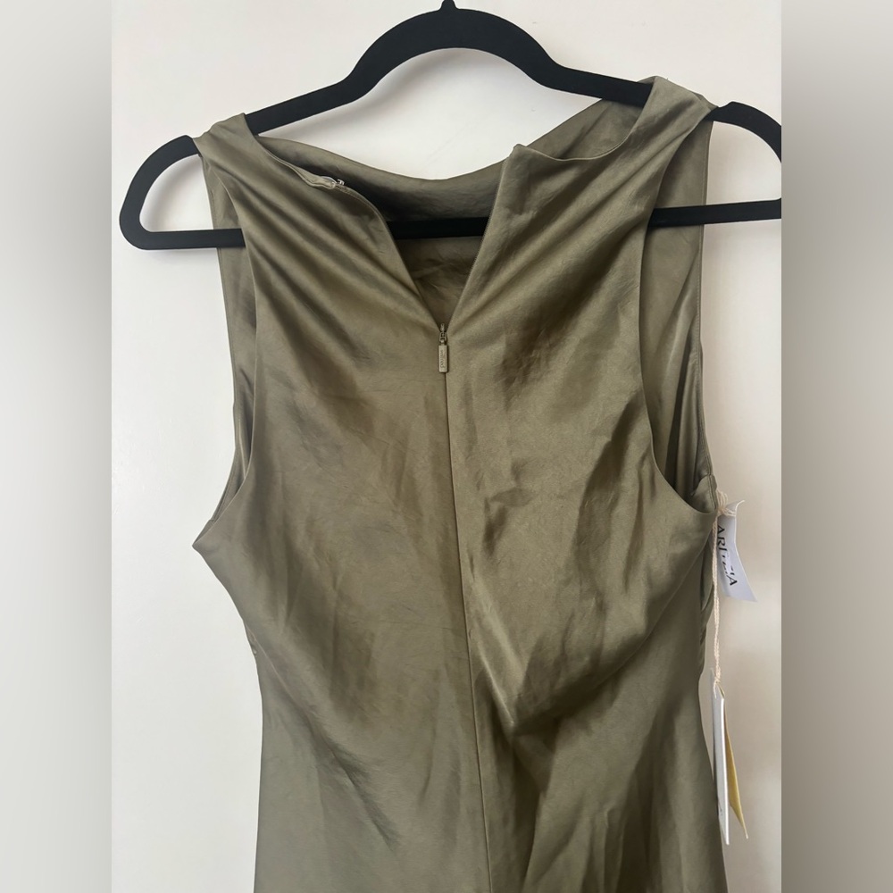 Aritzia Olive Green Satin Midi Dress - Picture 3 of 4